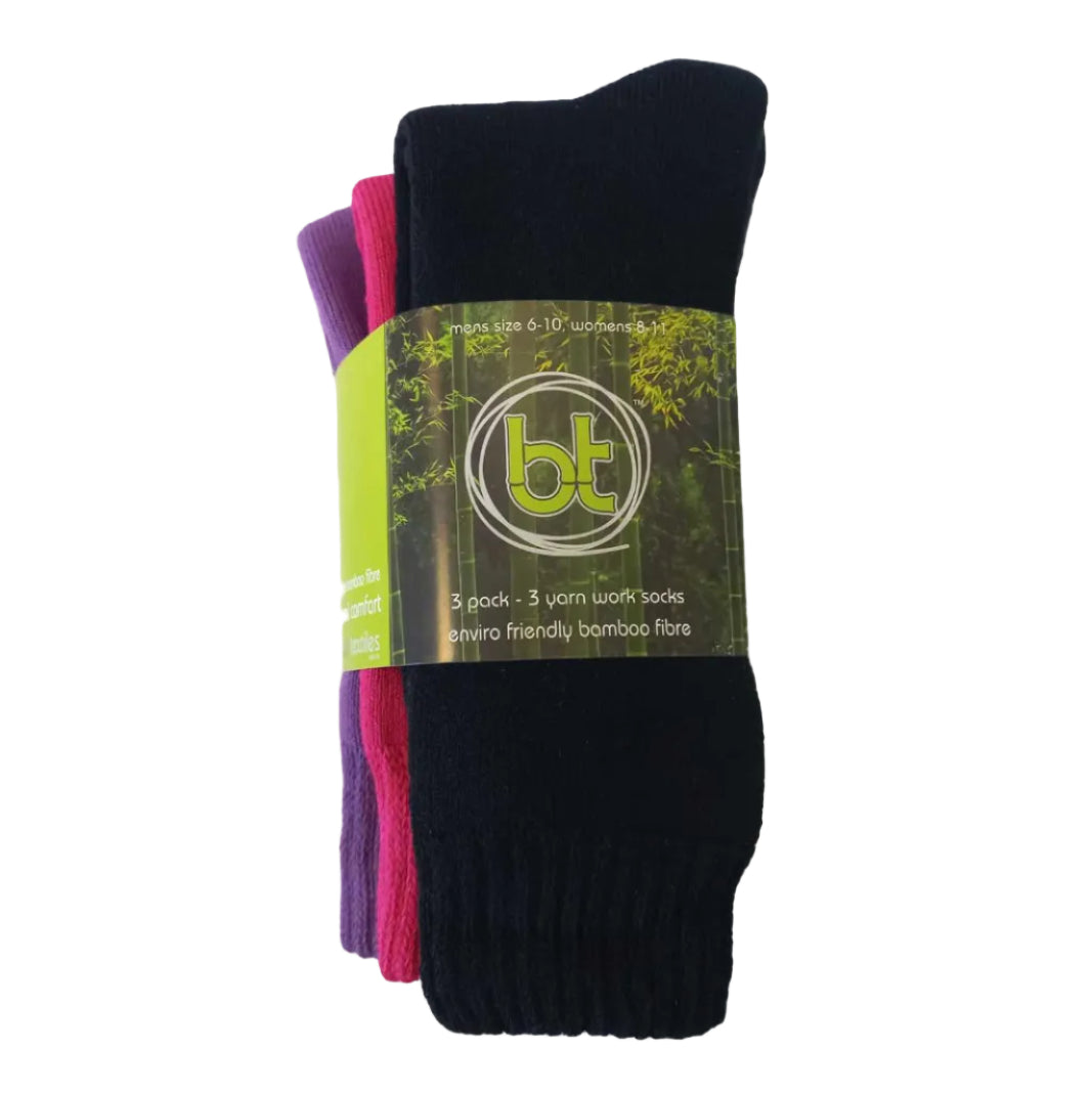 Bamboo Textiles 3-Yarn Socks 3 Pack (0793618080853) Black/Hot Pink/Purple M4-6/W6-8