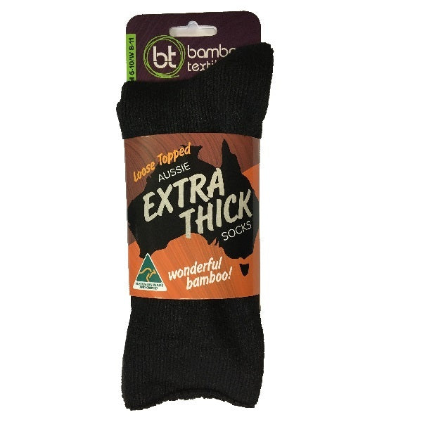 Bamboo Textiles Loose Topped Aussie Extra Thick Socks (0793618080563) Black