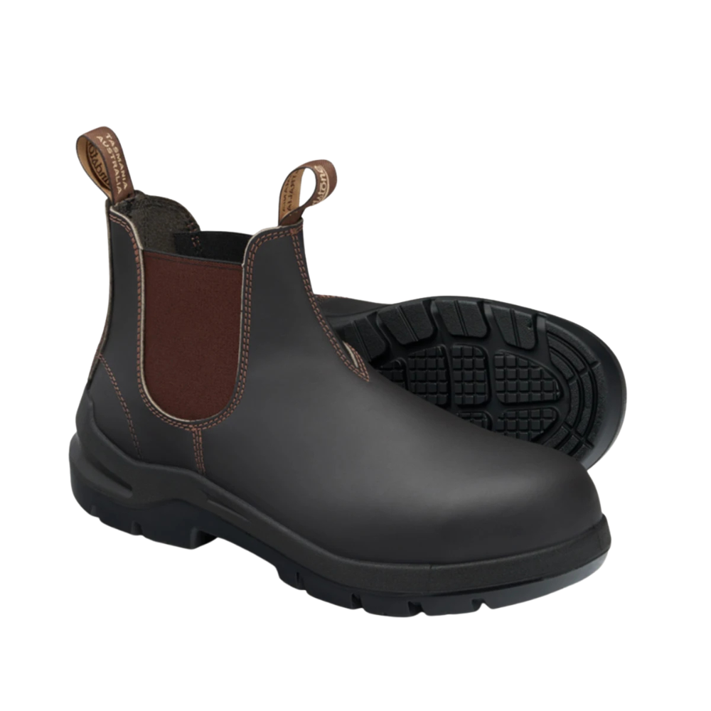 Blundstone Mens DuraFit Elastic Side Safety Boots (7508) Brown Leather