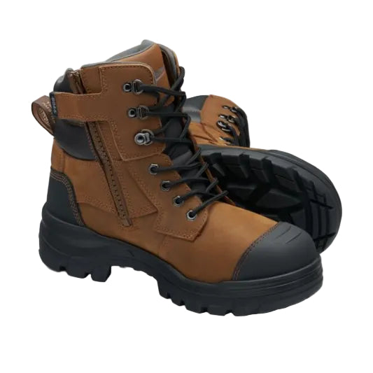 Blundstone Unisex Rotoflex TPU-Safety 150mm Ankle Zip Lace Up Boots (8066) Saddle Brown