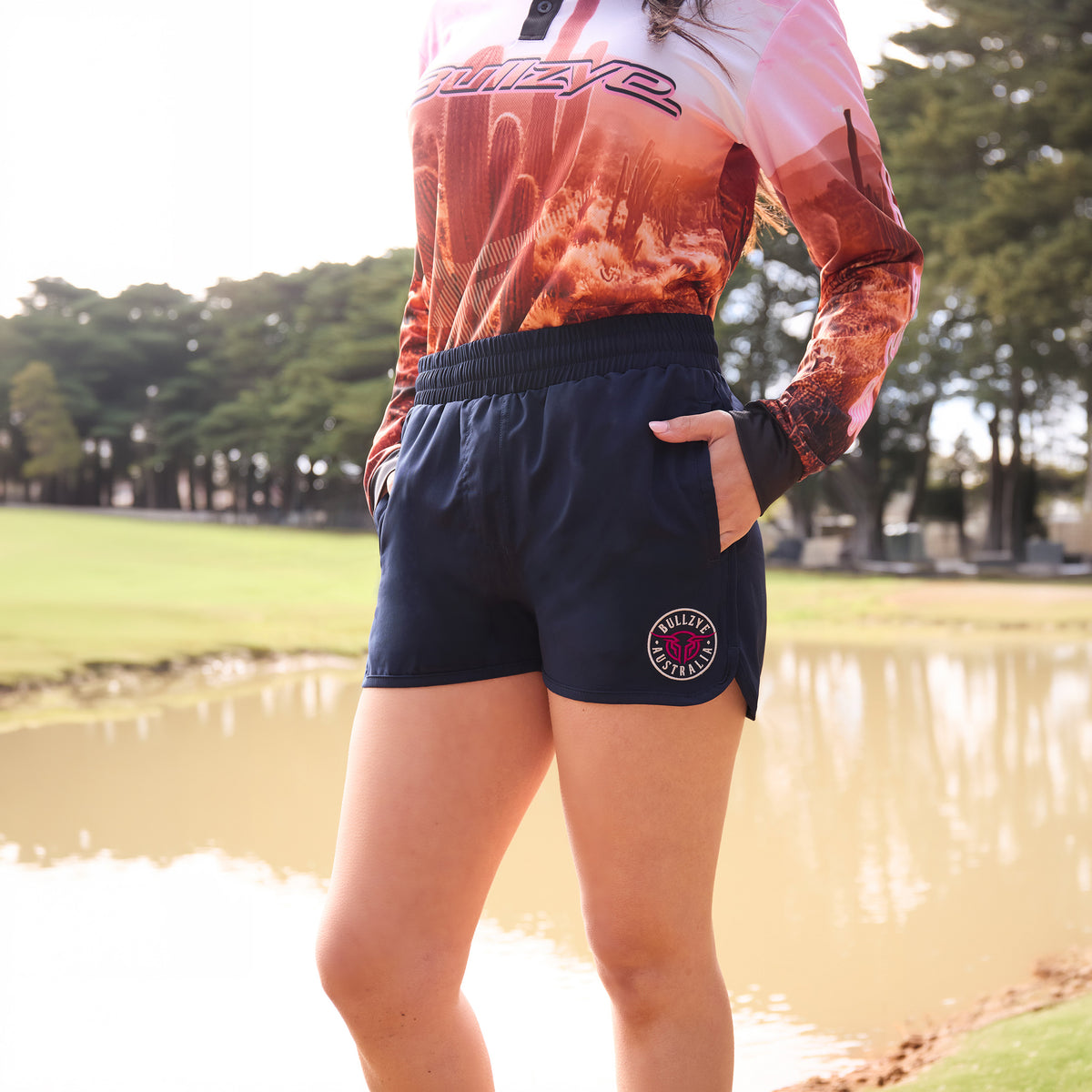 Bullzye Womens Addie Sports Shorts (B6S2300575) Navy/Hot Pink