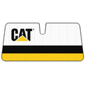 A CAT Front Universal Classic Double Bubble Stripes Sunshade (WSCAT22-LOG) with Caterpillar logo and stripes on a white background.