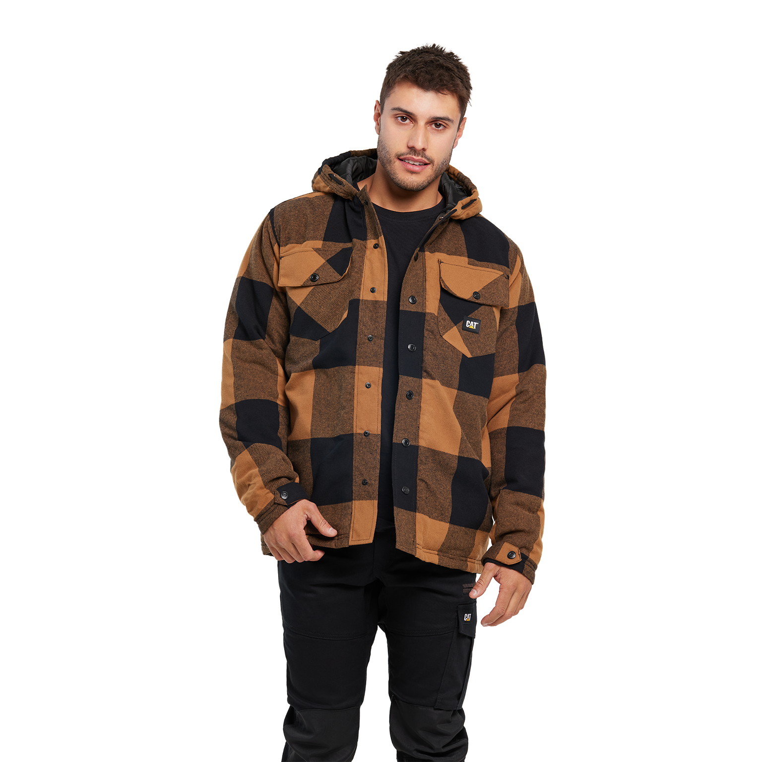 CAT Mens Hooded Flannel Shirt Jacket (1040045.12949) Black/Bronze