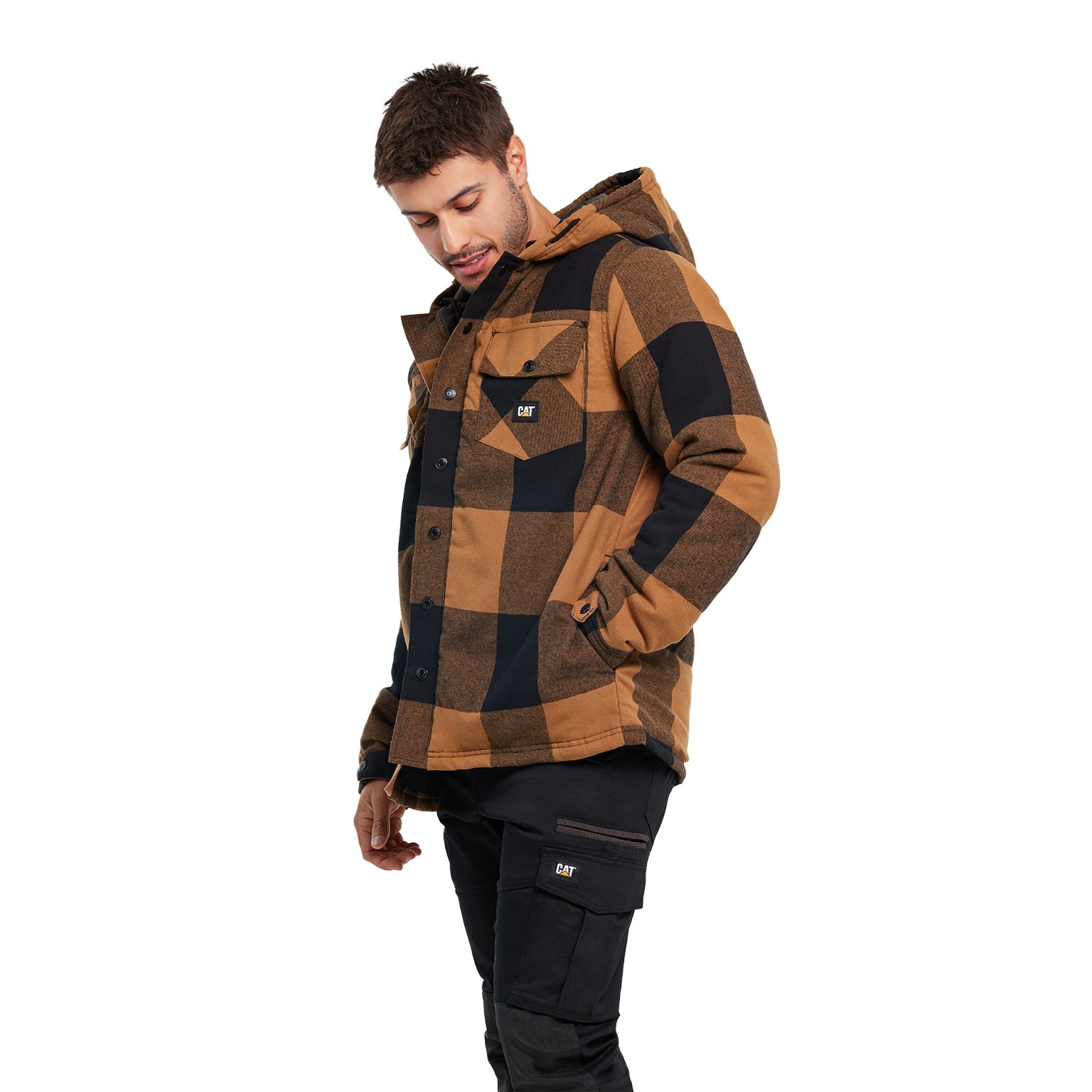 CAT Mens Hooded Flannel Shirt Jacket (1040045.12949) Black/Bronze