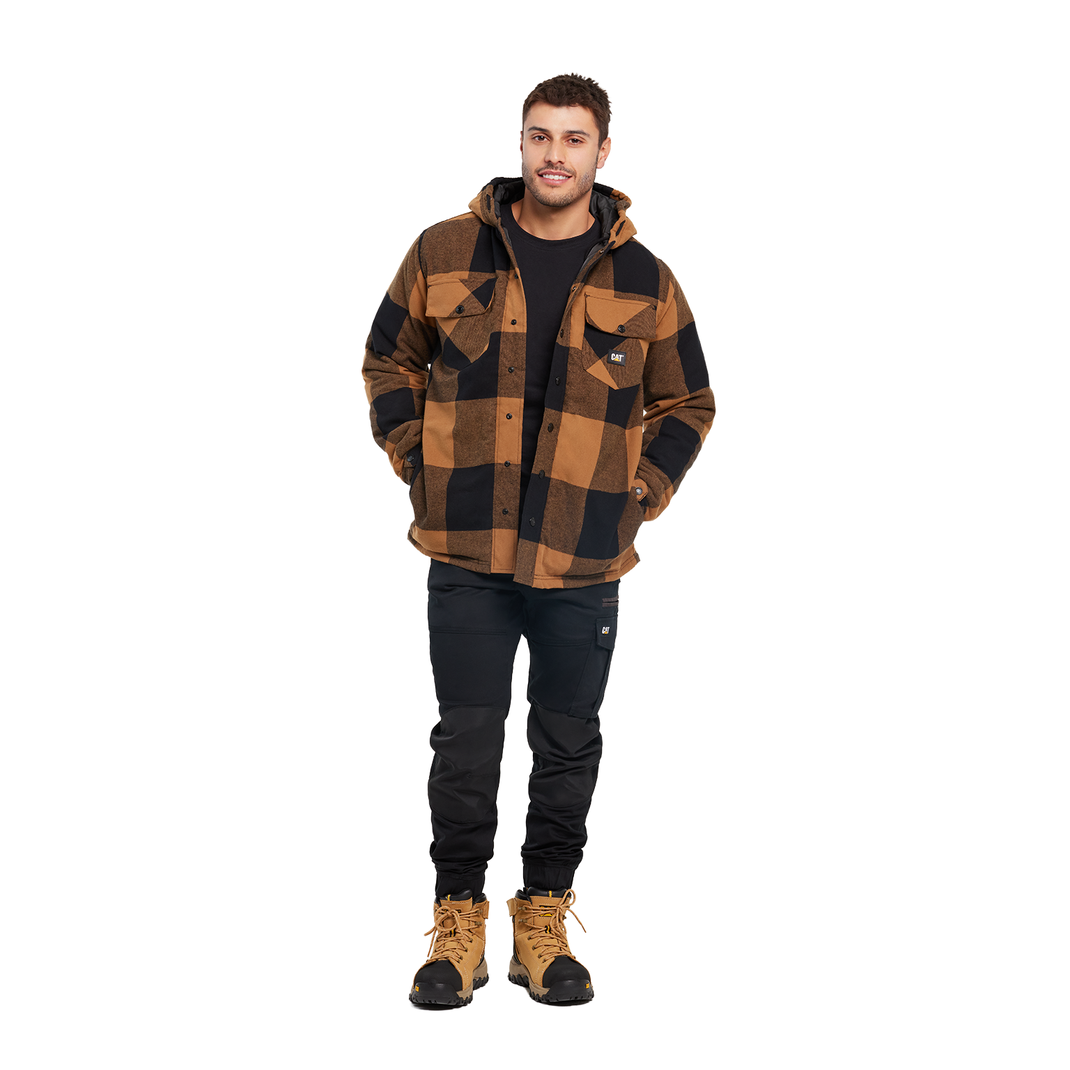 CAT Mens Hooded Flannel Shirt Jacket (1040045.12949) Black/Bronze