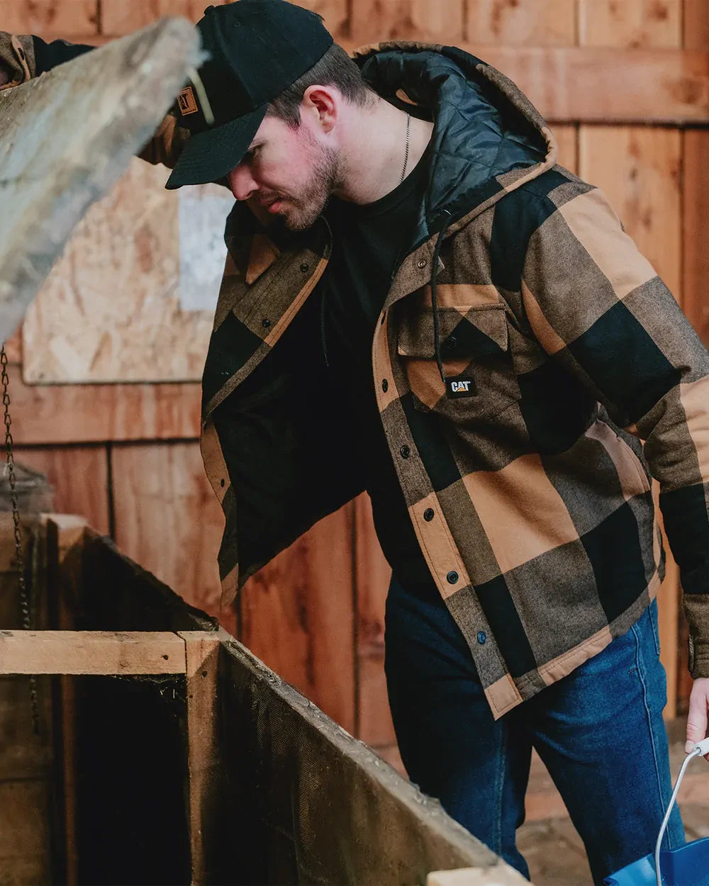 CAT Mens Hooded Flannel Shirt Jacket (1040045.12949) Black/Bronze