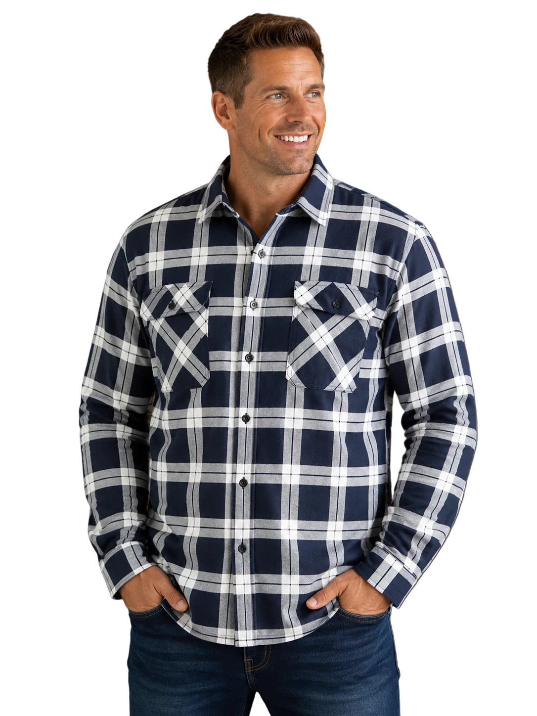Ritemate Mens Pilbara Open Front L/S Flannelette Shirt (RM123SOF) Navy/White