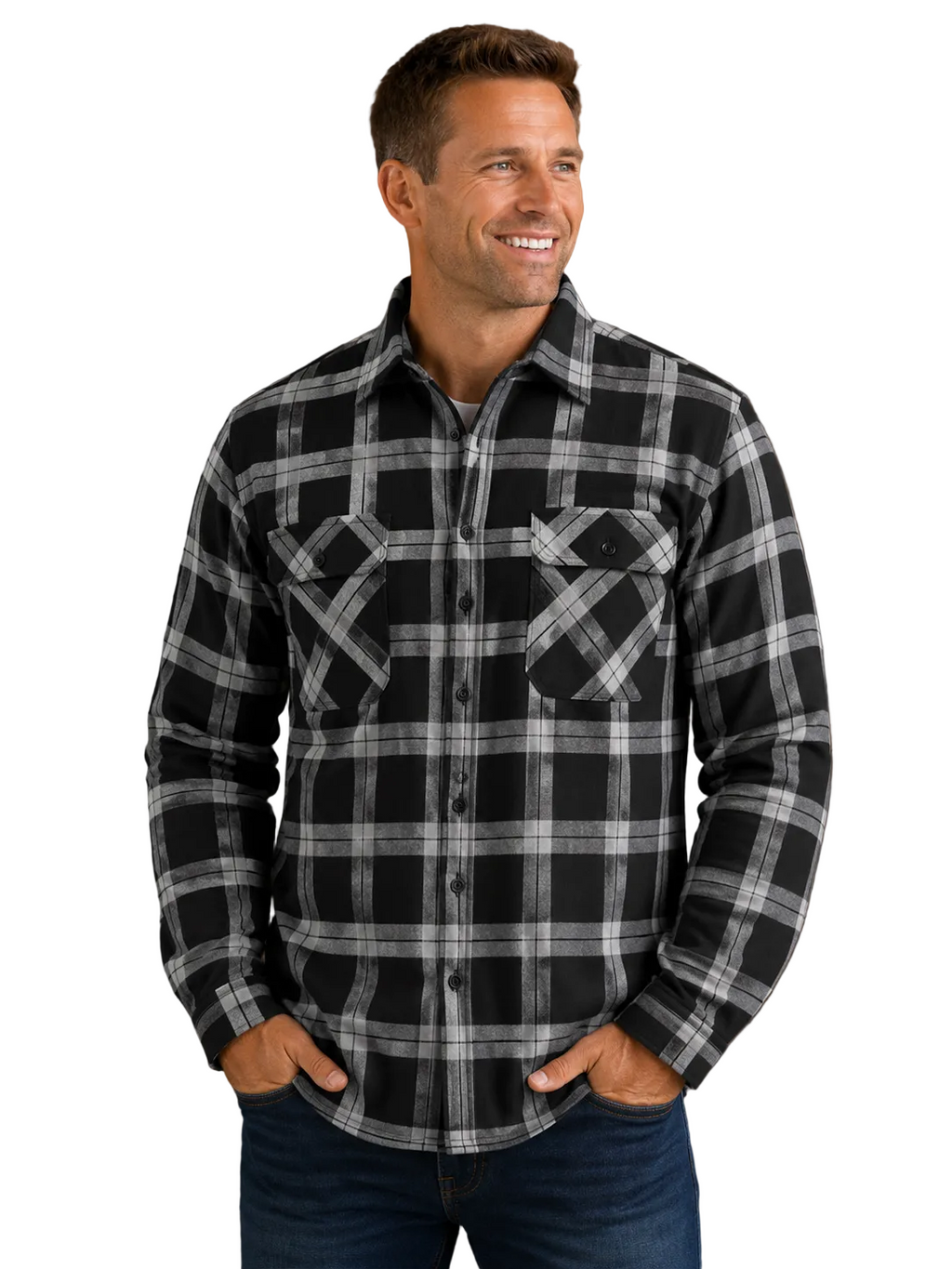 Ritemate Mens Pilbara Open Front L/S Flannelette Shirt (RM123SOF) Grey/Black
