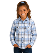 Ritemate Childrens Pilbara Open Front L/S Flannelette Shirt (RM123KOF) Cerulean/Grey/White