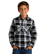 Ritemate Childrens Pilbara Closed Front L/S Flannelette Shirt (RM123KCF) Black/Grey/White