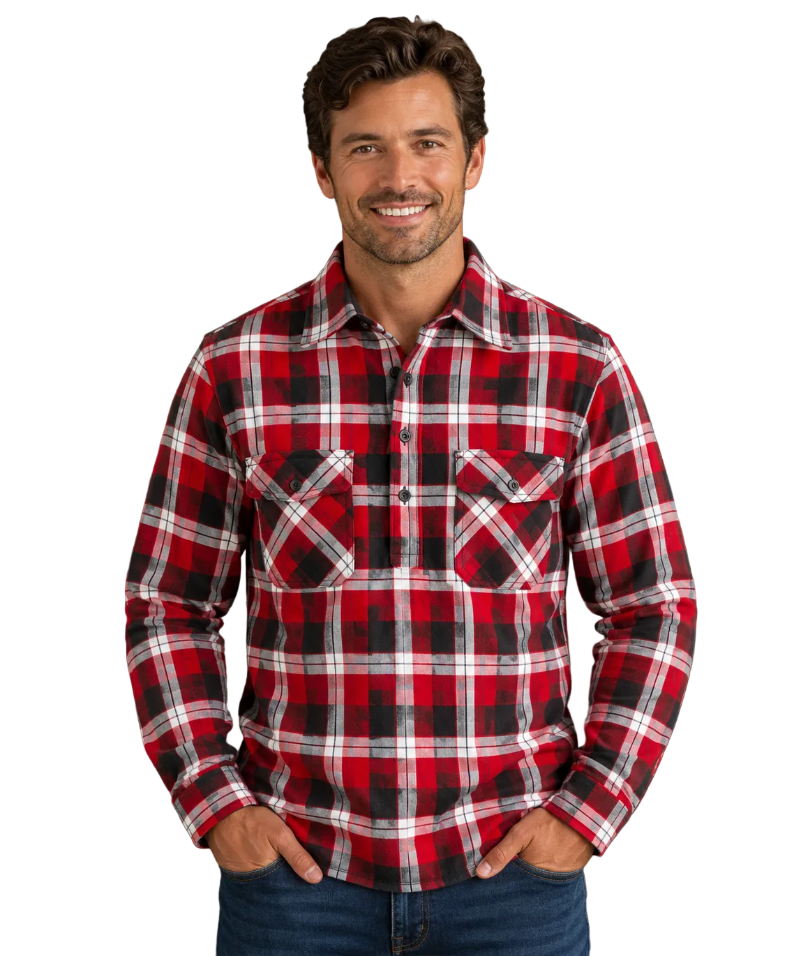 Ritemate Mens Pilbara Closed Front L/S Flannelette Shirt (RM123FCF) Red/Charcoal/White