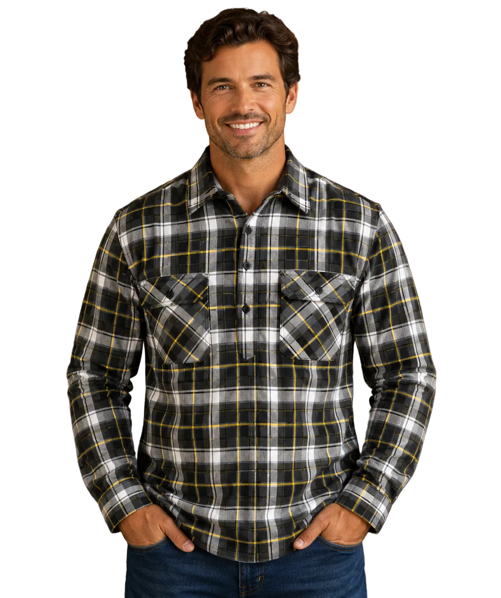 Ritemate Mens Pilbara Closed Front L/S Flannelette Shirt (RM123FCF) Black/Grey/White
