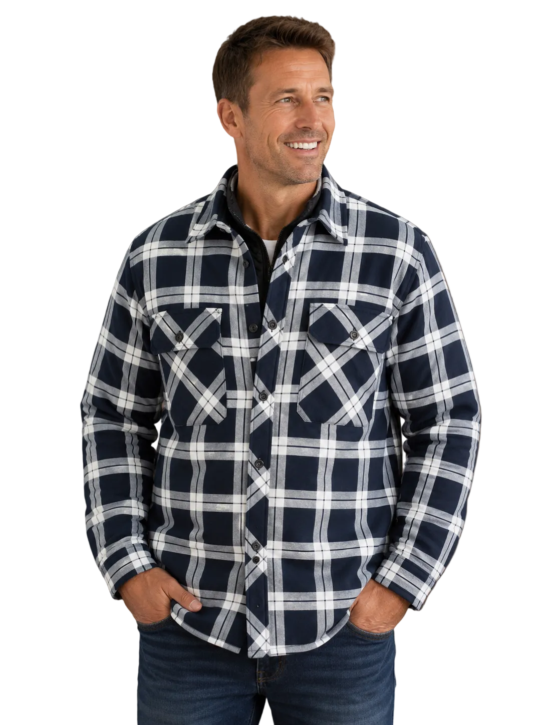 Ritemate Mens Pilbara Open Front L/S Flannelette Quilted Shirt (RM123SQS) Navy/White