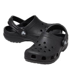 A pair of black Crocs Children's Classic Clogs (206991-001) shown on a plain white background, with the brand's circular logo visible on the side of each shoe.