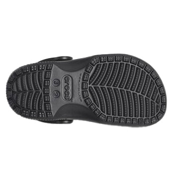 A black Crocs Children's Classic Clogs (206991-001) sole shown on a plain white background.