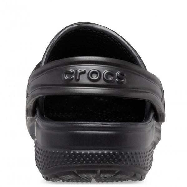 A black Crocs Children's Classic Clogs (206991-001) heel shown on a plain white background.