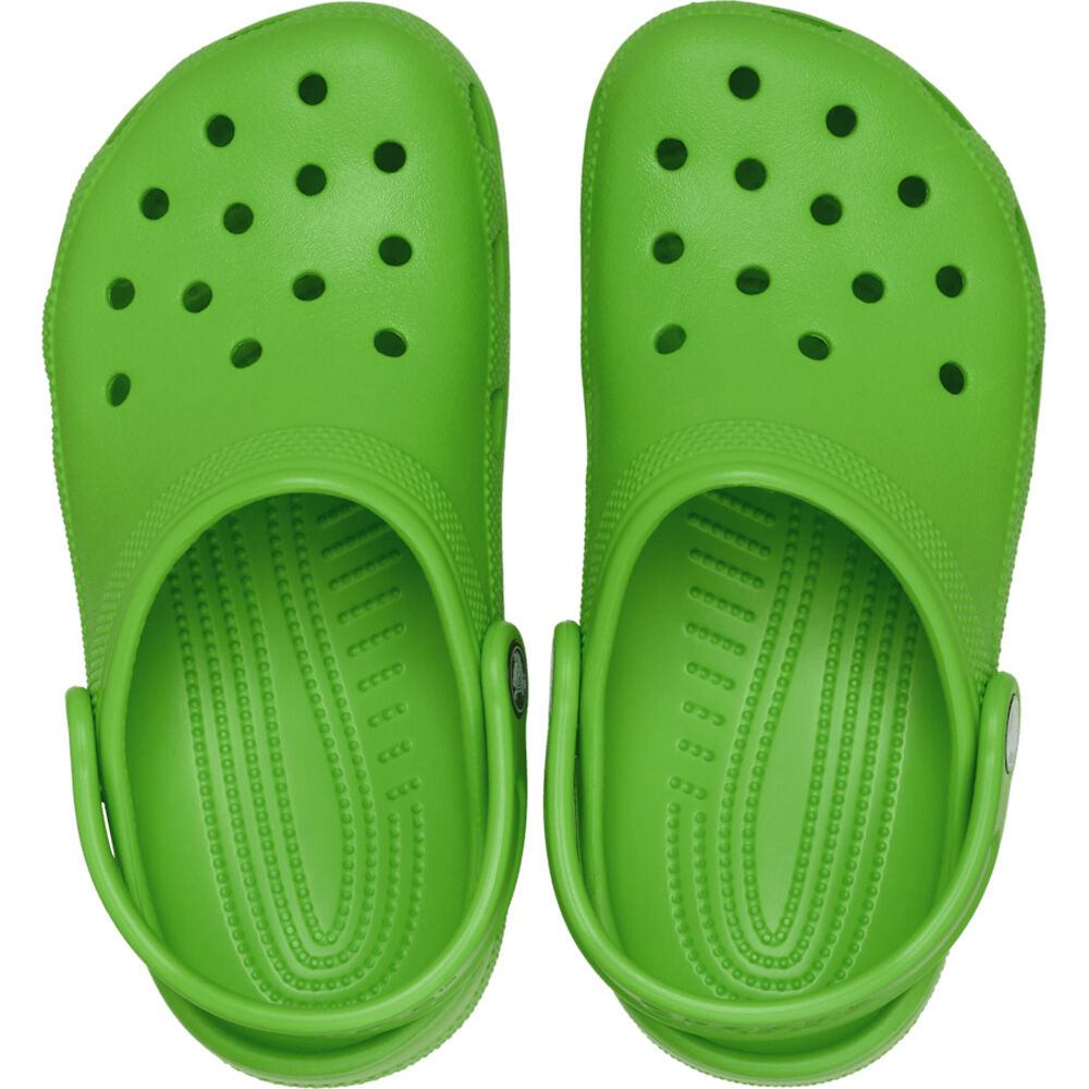 Crocs Children's Classic Clogs (206991-30T) in the colour Crocs Green on a white background.
