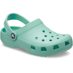 A single retro mint Crocs Children's Classic Clog (206991-5DV) with a textured sole, ventilation holes, and a small circular logo on the side strap, in 3-4 view shown against a plain white background.