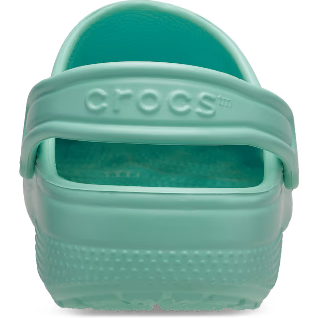A single retro mint Crocs Children's Classic Clog (206991-5DV) shown from the heel on a clean white background.