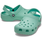 A pair of retro mint Crocs Children's Classic Clogs (206991-5DV) shown on a clean white background, with one clog in front and the other behind it.