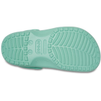 The bottom sole of a single retro mint Crocs Children's Classic Clog (206991-5DV), showing the textured tread pattern and embossed brand logo, on a solid white background.