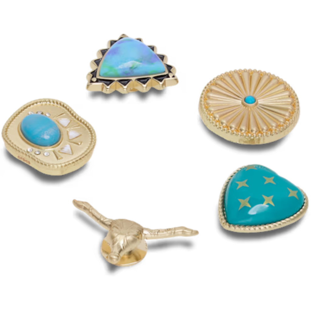 Crocs  Gold Turquoise Western 5 Pack Jibbitz  Shoe Charms (10018463)