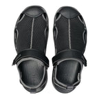 A pair of black and grey Crocs Men's Swiftwater Mesh Deck Sandals (205289-001) top view, displayed on a clean white background.