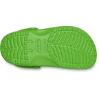 A single Crocs Green Crocs Toddlers Classic Clogs (206990-30T) sole view on a plain white background.