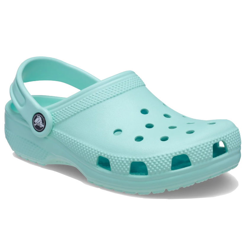 A single Aquamarine Crocs Toddlers Classic Clog (206990-4PD) shown from a three-quarters angle on a white background.