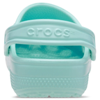 A single Aquamarine Crocs Toddlers Classic Clog (206990-4PD) shown from the heel on a white background.