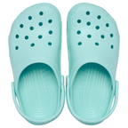 A pair of Aquamarine Crocs Toddlers Classic Clogs (206990-4PD) shown from a top-down view on a plain white background.