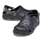 A pair of black Crocs Unisex Classic All-Terrain Clogs (206340-001) with adjustable straps and ventilation holes, shown on a clean white background.