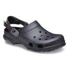 A black Crocs Unisex Classic All-Terrain Clog (206340-001) with adjustable straps and ventilation holes, shown from a 3-4 front view on a clean white background.