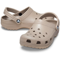 Crocs Unisex Classic Clogs (10001-214) in taupe by Crocs, with ventilation holes and adjustable heel straps, shown on a white background.