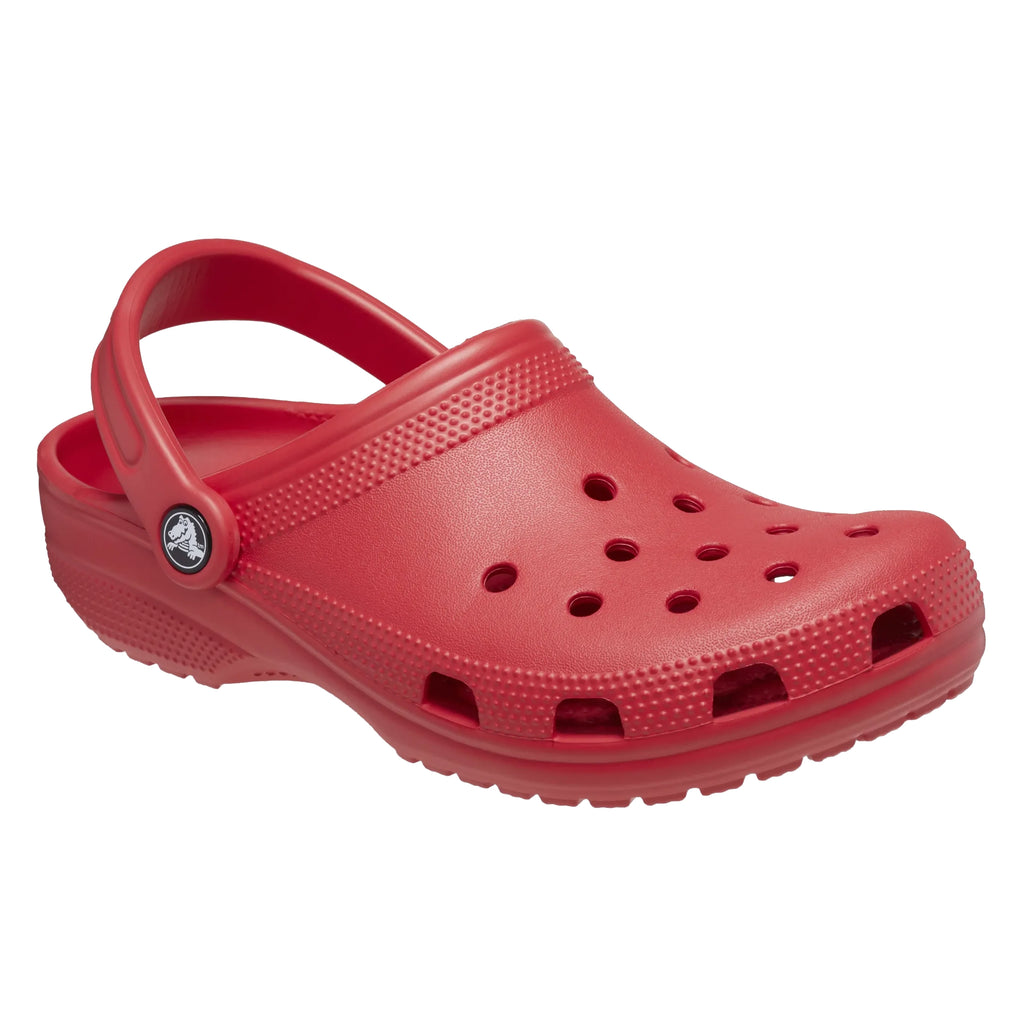 A single varsity red Crocs Unisex Classic Clog (10001-6WC) shown in a three-quarter view on a plain white background.