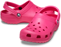 Crocs Unisex Classic Clogs (10001-6ZQ) in Dragonfruit: bright pink, water-friendly shoes with ventilation holes, textured soles, and adjustable heel straps—comfortable and ideal for everyday wear. Brand: Crocs.