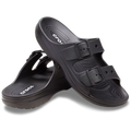 A pair of Crocs Men's Saturday Sandals (212245-001) Black feature two adjustable straps and Crocs Comfort with a textured sole, shown on a white background.