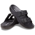 A pair of Crocs Men's Saturday Sandals (212245-001) Black feature two adjustable straps and Crocs Comfort with a textured sole, shown on a white background.