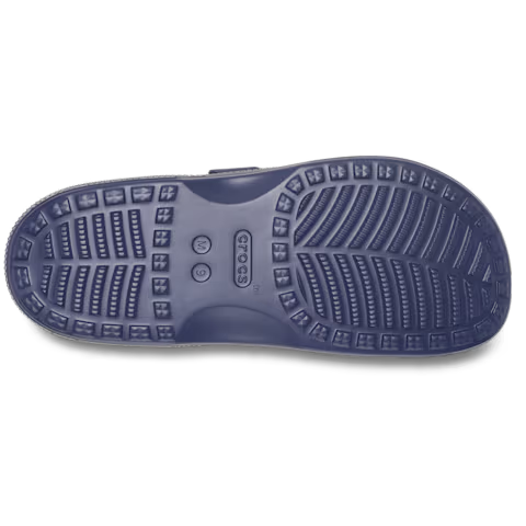 Navy blue Crocs Men's Saturday Sandal (212245-410) sole view with textured pattern on a white background.