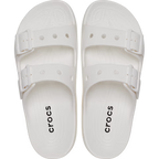 White Crocs Women's Saturday Sandals (213586-100) viewed from above with a clear background.