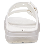 White Crocs Women's Saturday Sandal (213586-100) heel view on a transparent background.