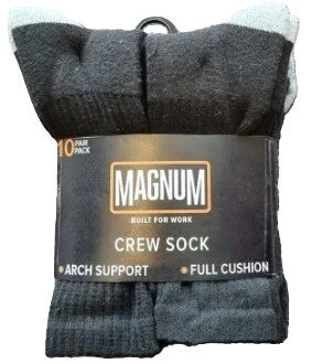Magnum Mens 10 Pack of Crew Socks (MCS100-BLK) Black 6-12