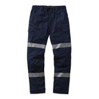 A flat lay of a pair of navy blue FXD Men's WP-12T Elastic Waist Stretch Ripstop Taped Work Pants (FX02606028) on a white background.