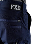 Close up waist and pocket detail of a pair of navy FXD Men's WP-4 Stretch Cuffed Work Pants (FX01616003) against a plain white background.