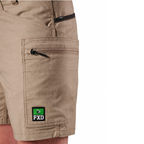 A close-up of khaki FXD Men's WS-6 Work Shorts (FX02306021, showing  pocket detailing, with a white background on the right.