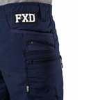 Close-up of navy FXD Men's WS-6 Work Shorts (FX02306021, showing  pocket detailing, with a white background on the right.