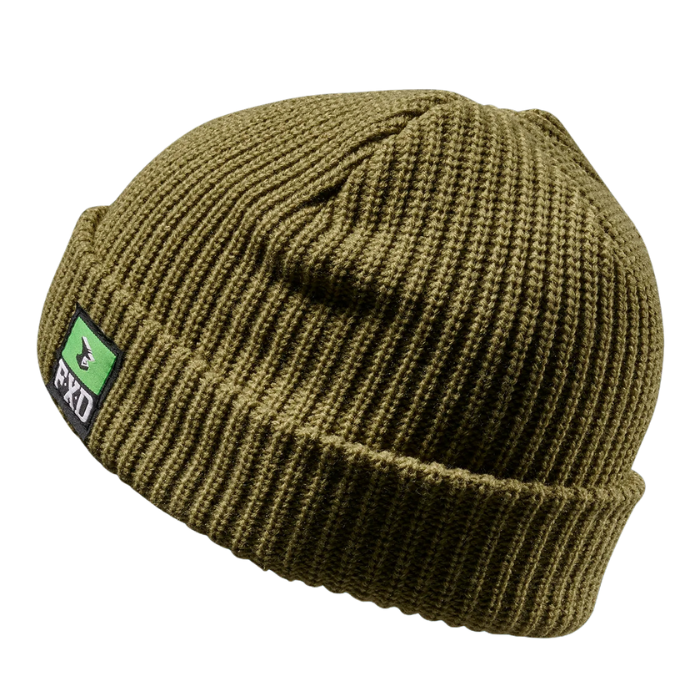 Sage green FXD CP-10 Solid Beanie (FX72509031) OSFM with a brand logo badge on a white background.