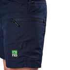 Close-up of navy FXD Men's WS-6 Work Shorts (FX02306021, showing  pocket detailing, with a white background on the right.