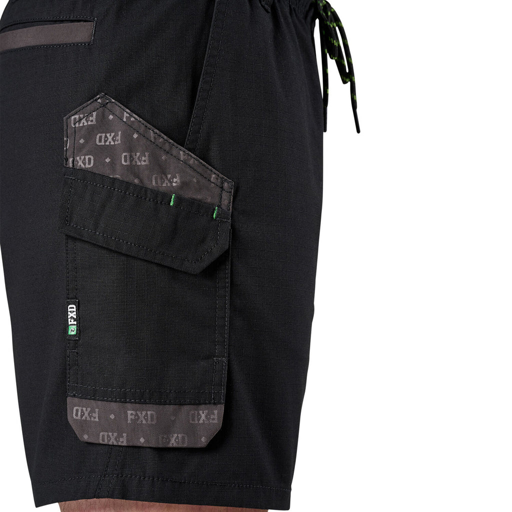 Close-up of black FXD Men's WS-7 Work Shorts (FX02306022) showing  pocket detail.