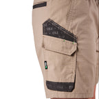 Close up of a pair of khaki FXD Men's WS-7 Work Shorts (FX02306022) showing pocket detail and an FXD logo on a white background.